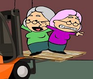 two elderly ladies on a wooden pallet