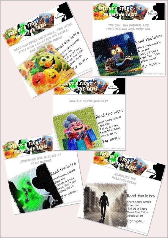 group of images with page titles from Tell Us Story From The Taxis new website